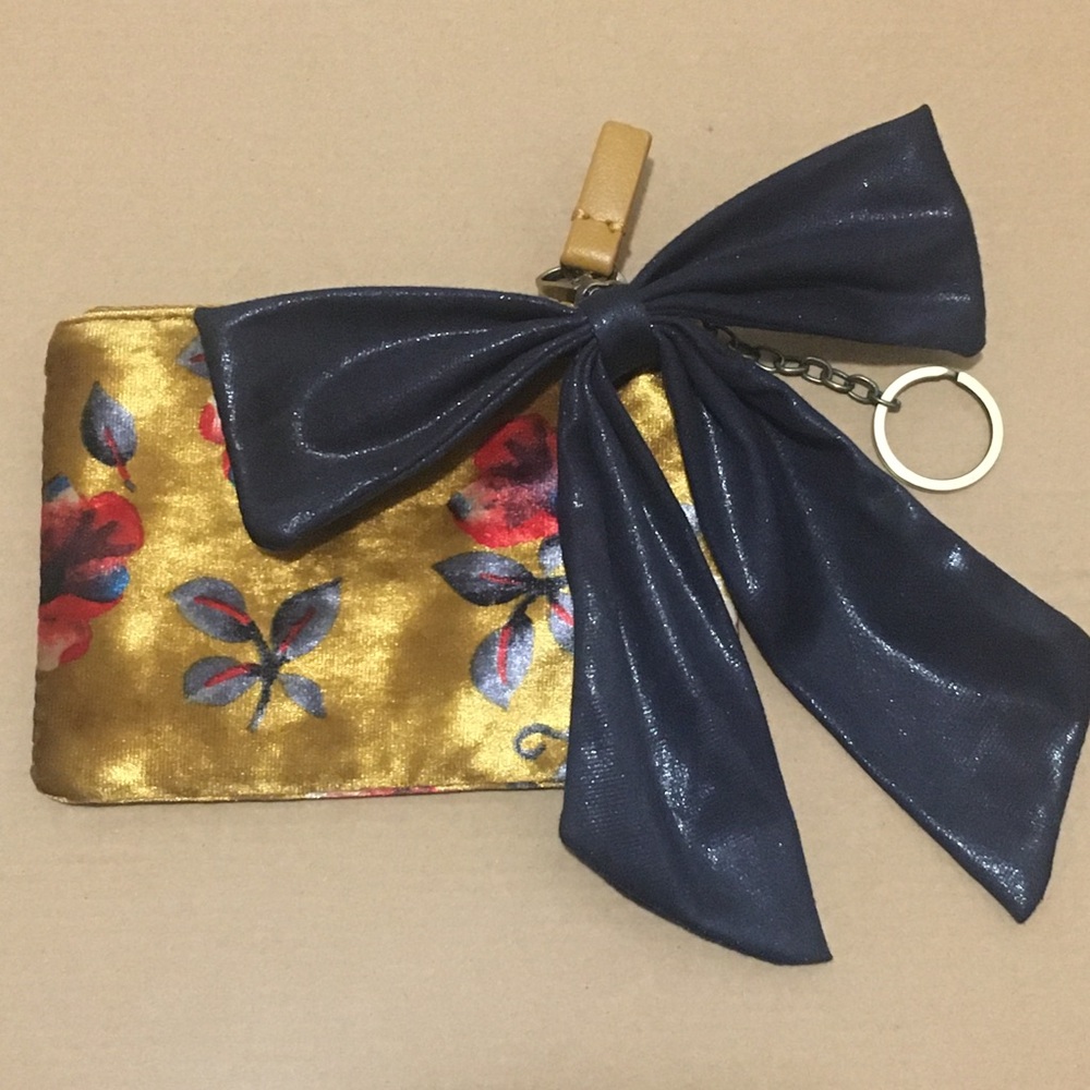 Remi Reid anthropologie Velvet floral pouch coin purse bow keychain